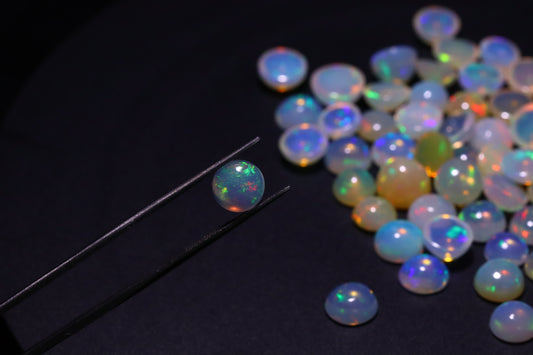 Untreated Ethiopian Opal Cabochon Stone for Jewelry Making | Flashing White Gemstone